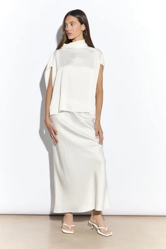 White Satin Bias Midi Skirt made by Glamorous