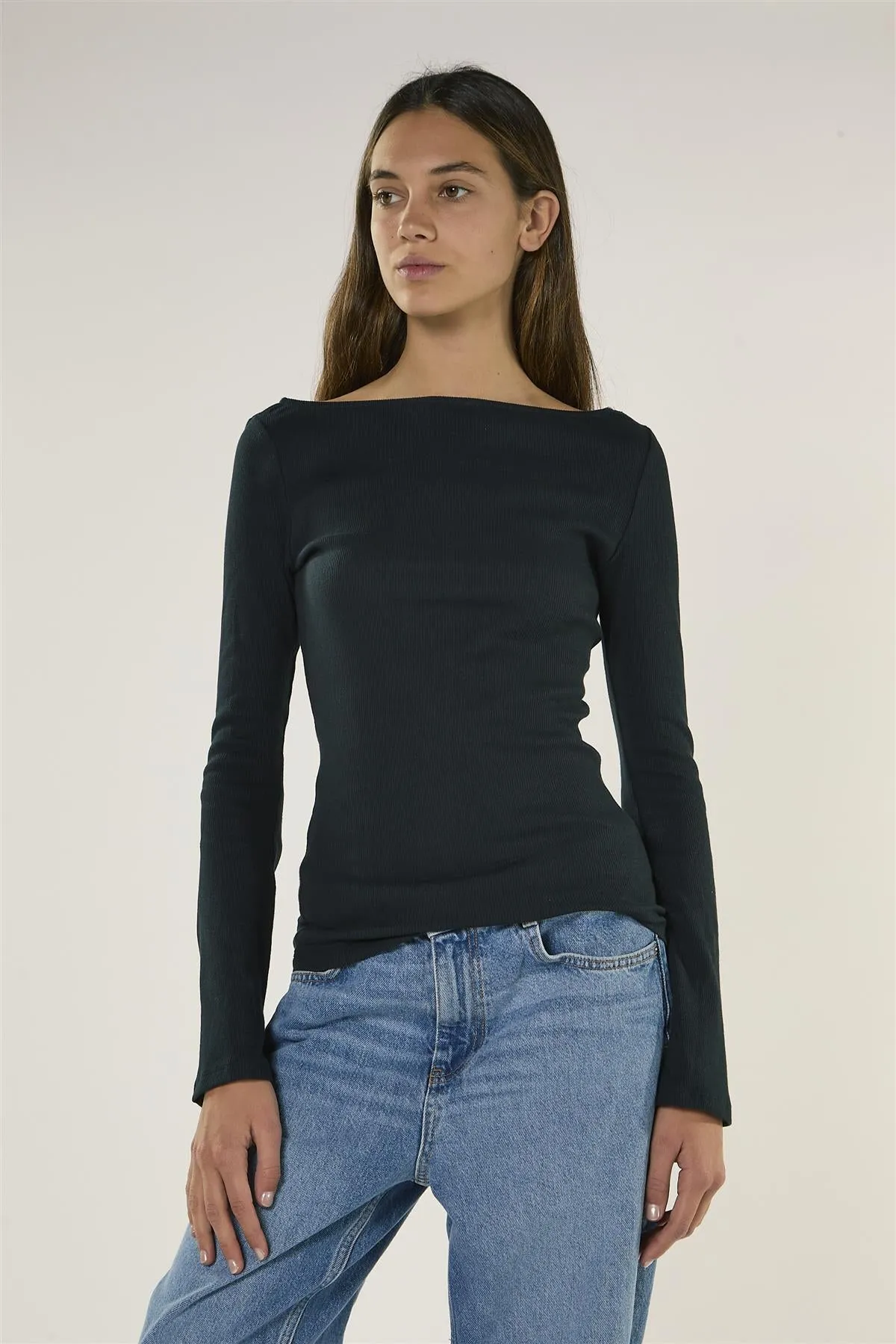 Dark Navy Boat Neck Long Sleeve Top sold by Glamorous