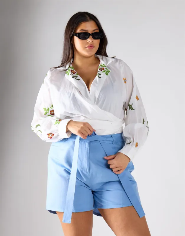 Glamorous Curve Blue  Belted Shorts made by Glamorous