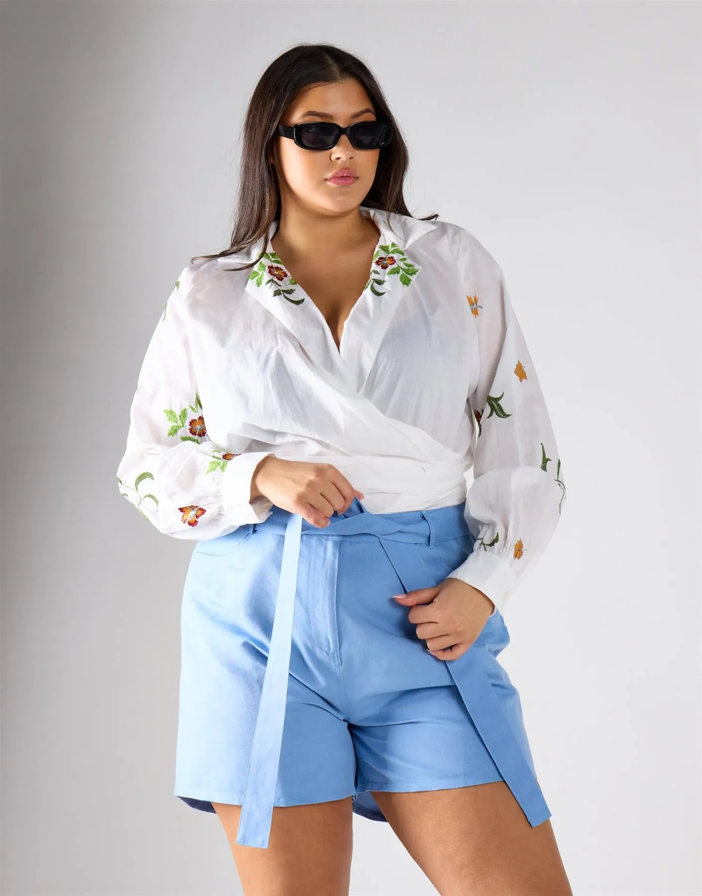 Glamorous Curve Blue Belted Shorts sold by Glamorous