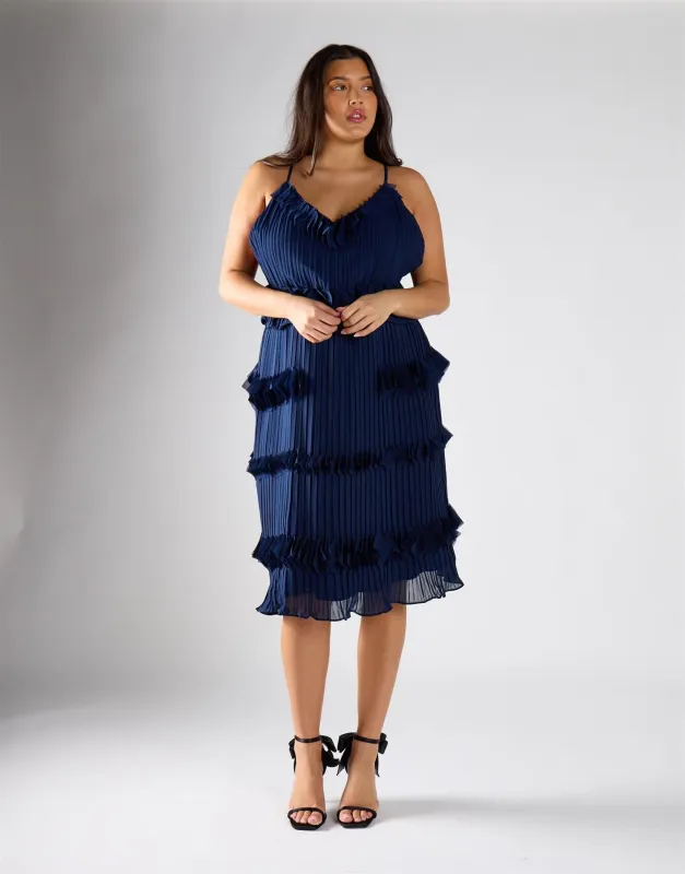 Glamorous Curve Navy Tiered Midi Dress made by Glamorous