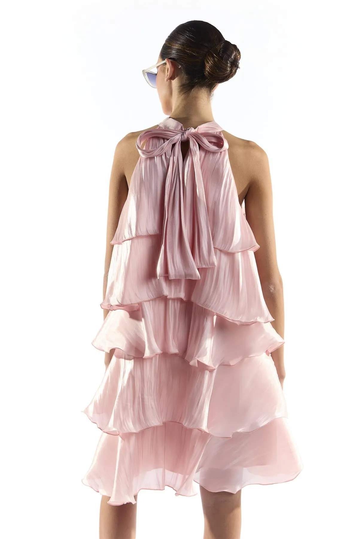 Pink Metallic Halter Neck Tiered Ruffle Dress sold by Glamorous product image thumbnail 4