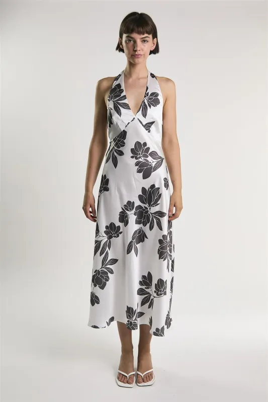 White Brown Floral Halter Neck Midaxi Dress sold by Glamorous