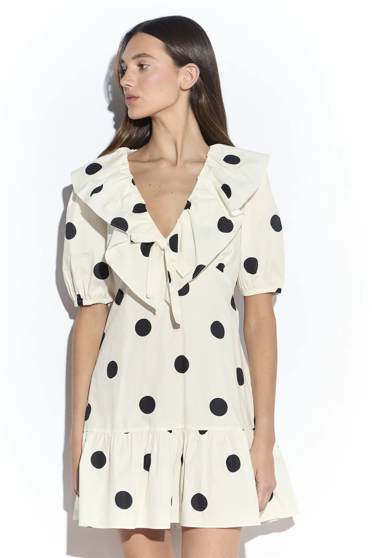 Cream Spot Ruffle Mini Dress with Puff Sleeve sold by Glamorous product image thumbnail 3