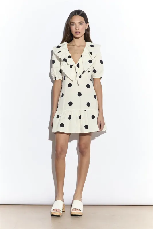 Cream Spot Ruffle Mini Dress with Puff Sleeve made by Glamorous