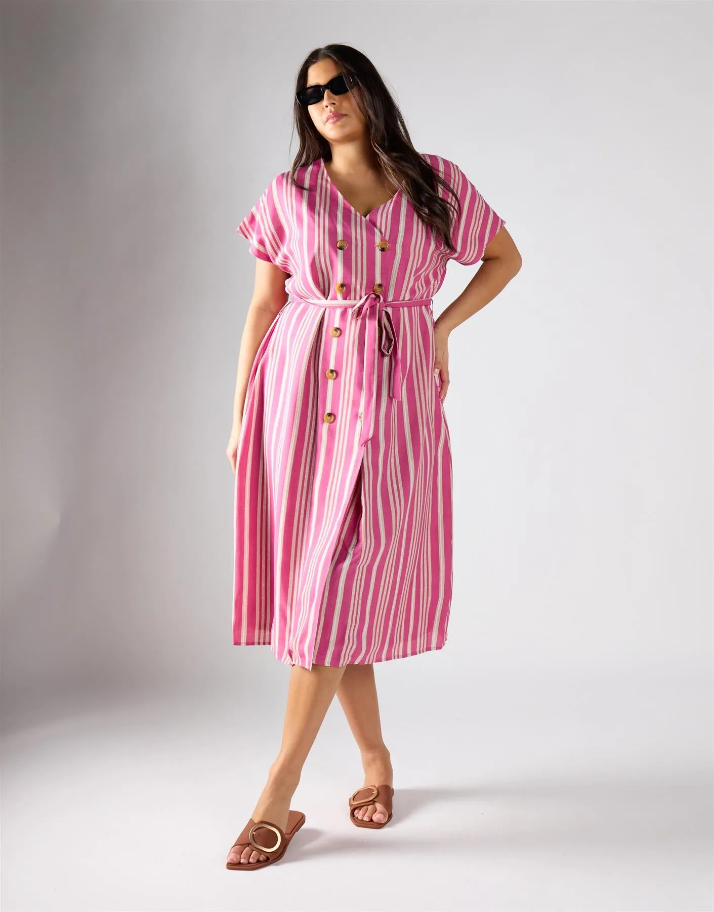 Glamorous Pink Varied Stripe Midi Dress sold by Glamorous