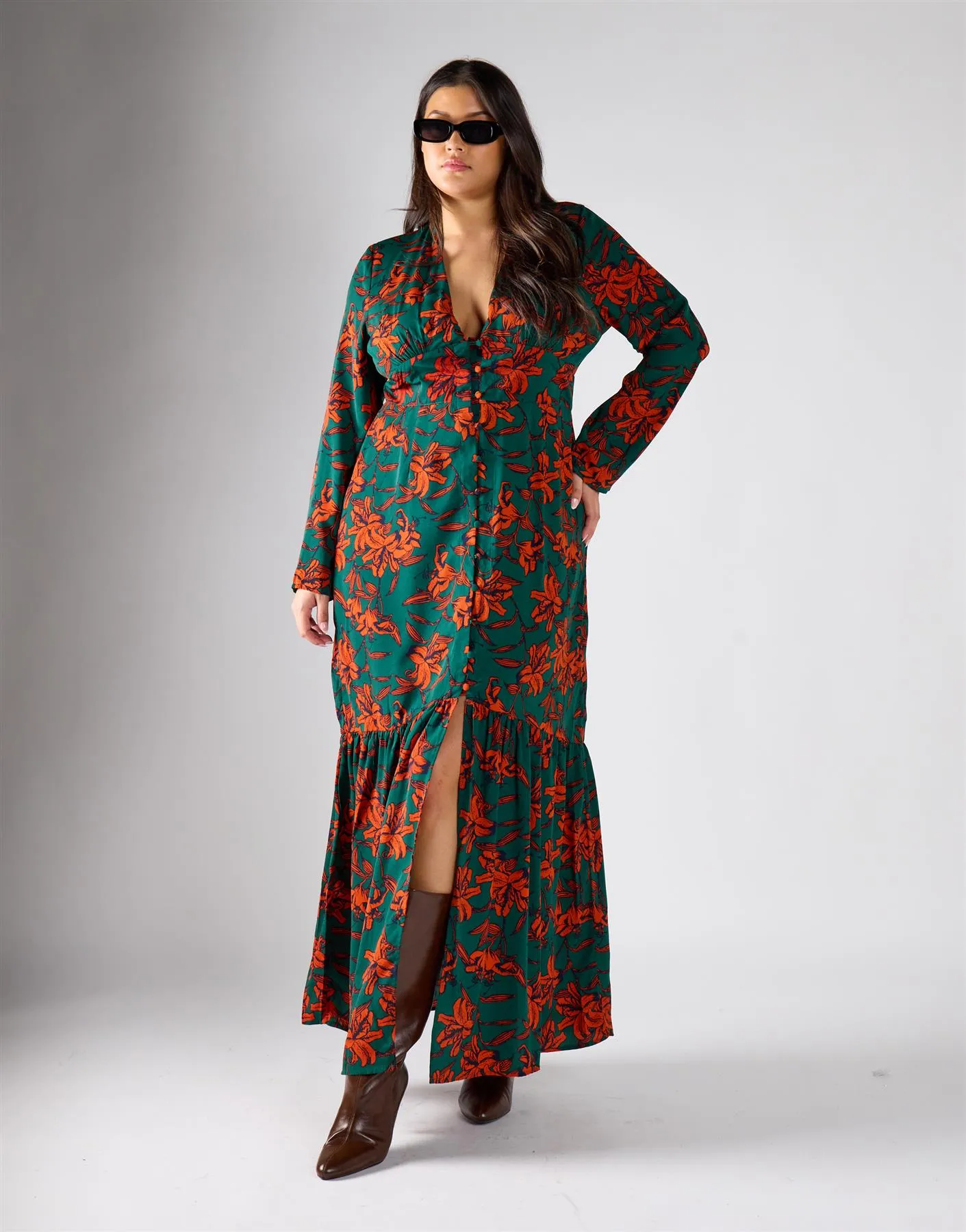 Glamorous Curve Green Rust Floral Multi Channel Maxi Dress sold by Glamorous product image thumbnail 2