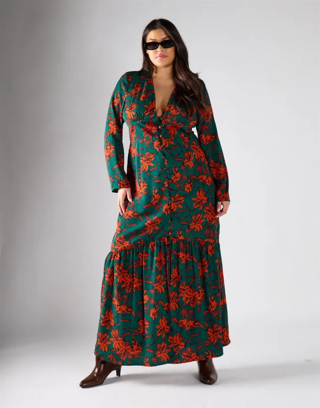 Glamorous Curve Green Rust Floral Multi Channel Maxi Dress made by Glamorous