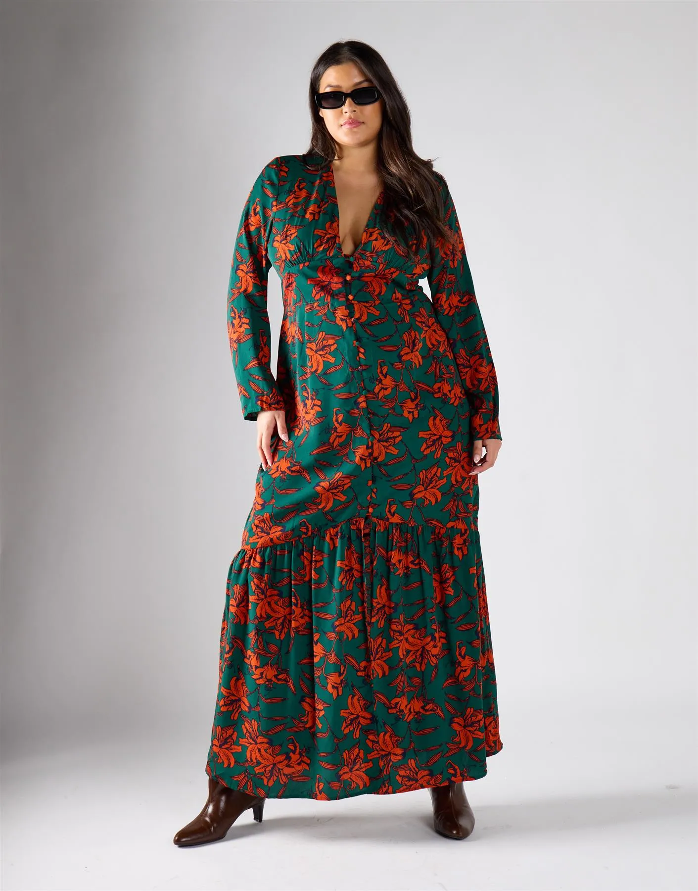 Glamorous Curve Green Rust Floral Multi Channel Maxi Dress sold by Glamorous