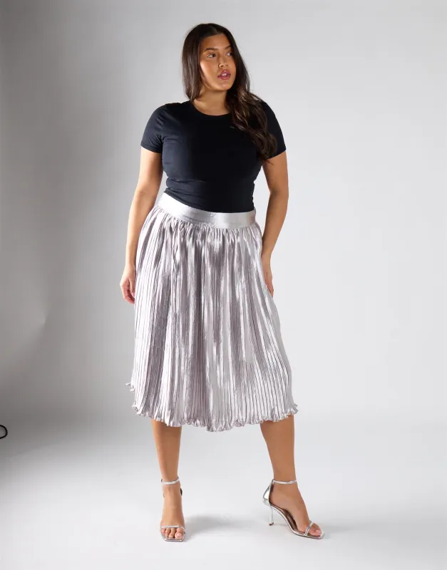 Glamorous Curve Light Silver Pleated Midi Skirt made by Glamorous