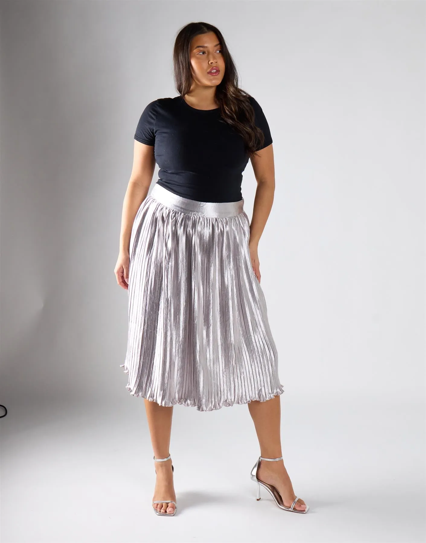 Glamorous Curve Light Silver Pleated Midi Skirt sold by Glamorous