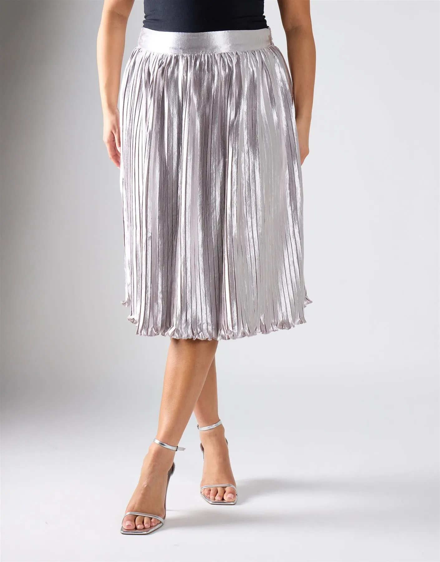 Glamorous Curve Light Silver Pleated Midi Skirt sold by Glamorous product image thumbnail 2