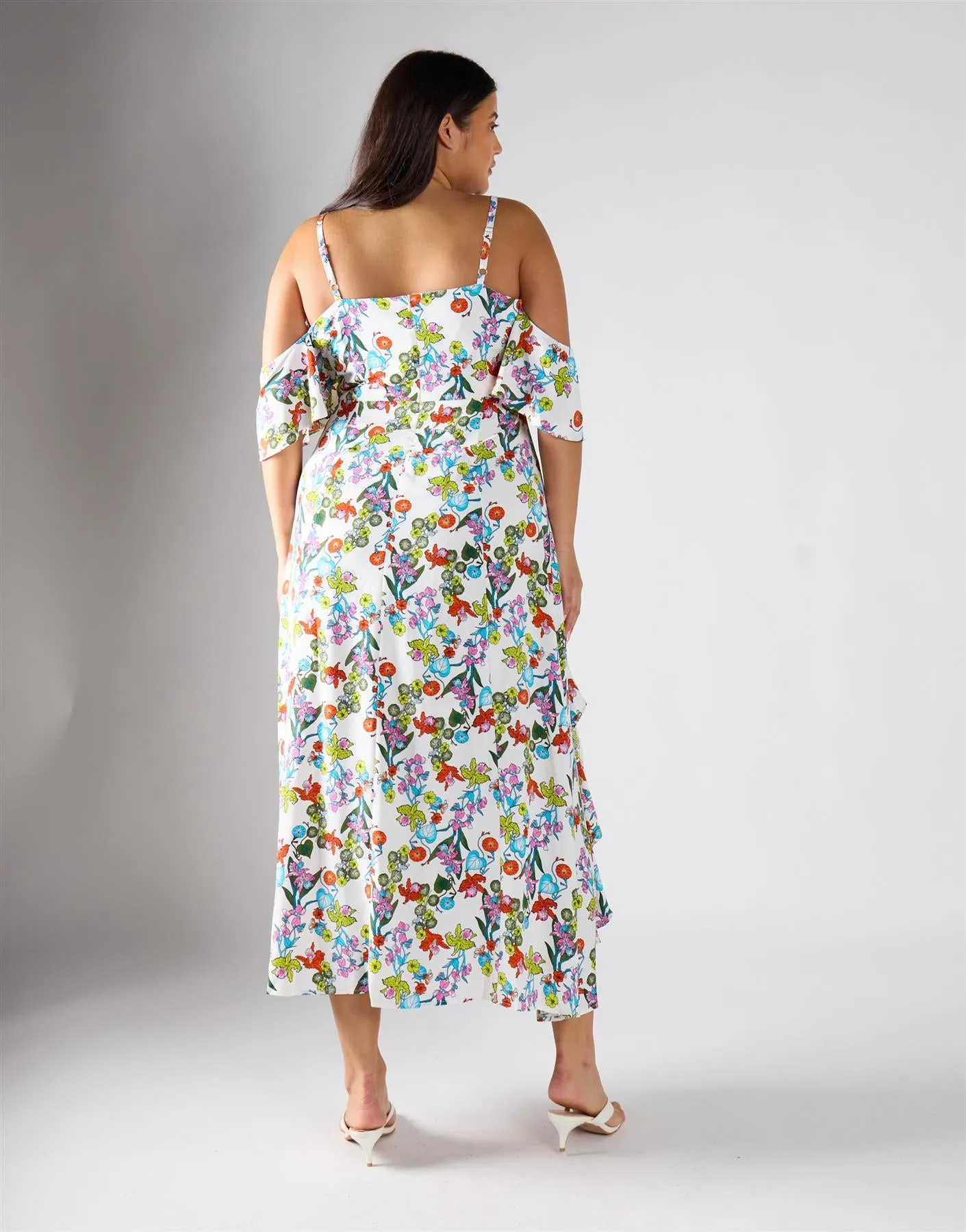 Glamorous Curve Bardot Multi Floral Strap Ruffle Dress sold by Glamorous product image thumbnail 3