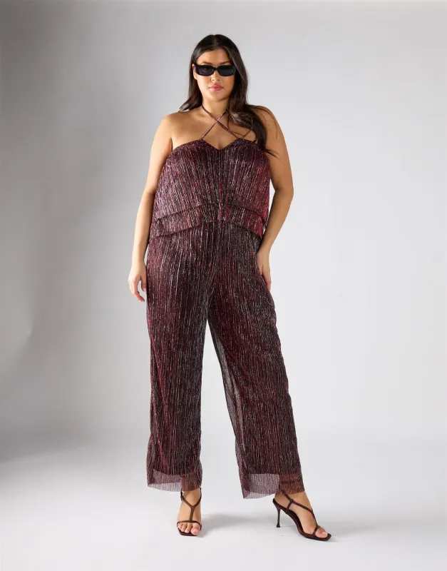Glamorous Curve Metallic Red Strap Neck Jumpsuit made by Glamorous
