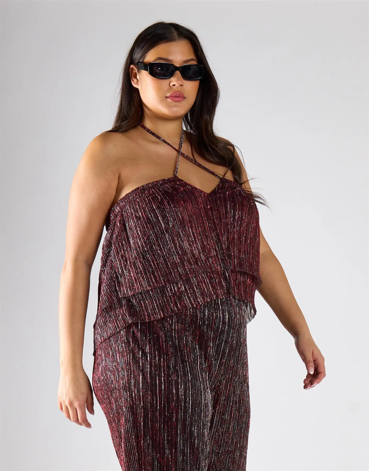 Glamorous Curve Metallic Red Strap Neck Jumpsuit sold by Glamorous product image thumbnail 2