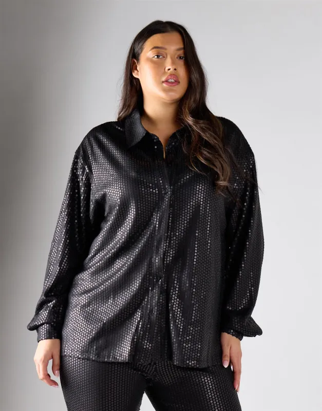 Glamorous Curve Black Sequin Top made by Glamorous