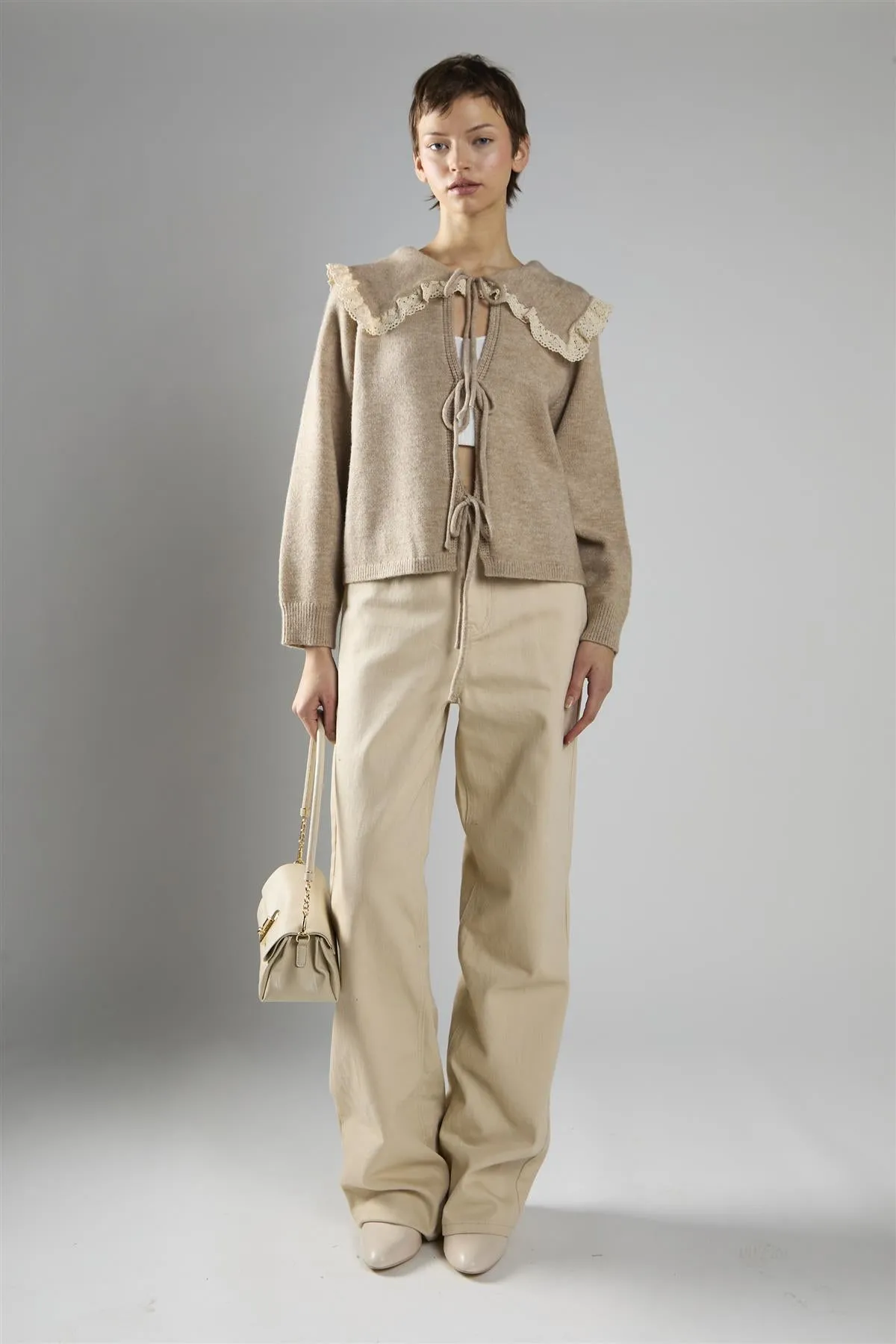 Ecru High-Waisted Straight-Leg Jeans sold by Glamorous