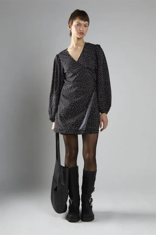 Black Polka Dot Wrap Mini Dress made by Glamorous