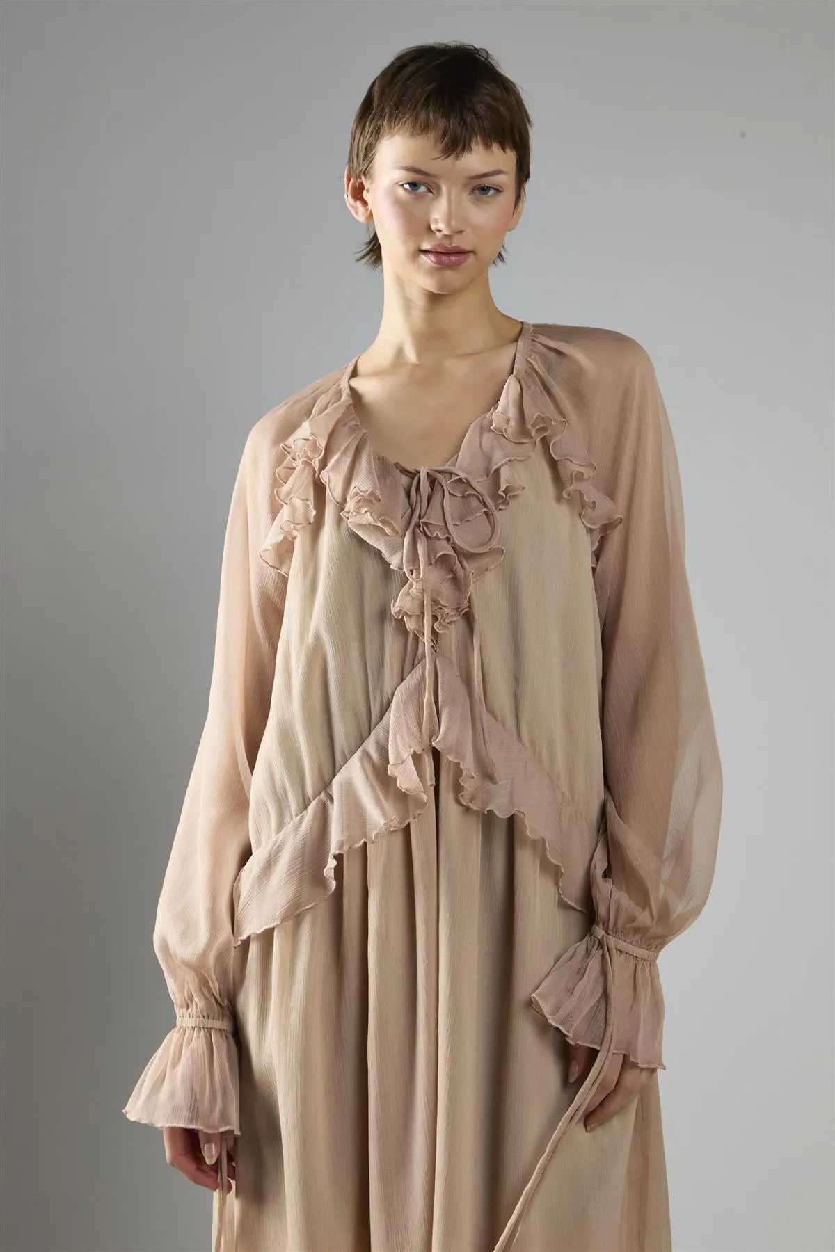 Nude Crinkle Long Sleeve Ruffle Maxi Dress sold by Glamorous product image thumbnail 3