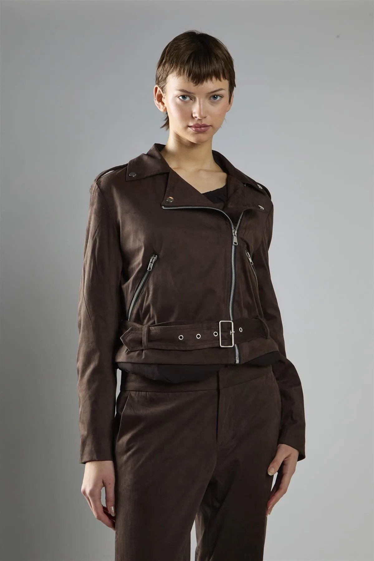 Brown Long Sleeve Biker Jacket sold by Glamorous product image thumbnail 3