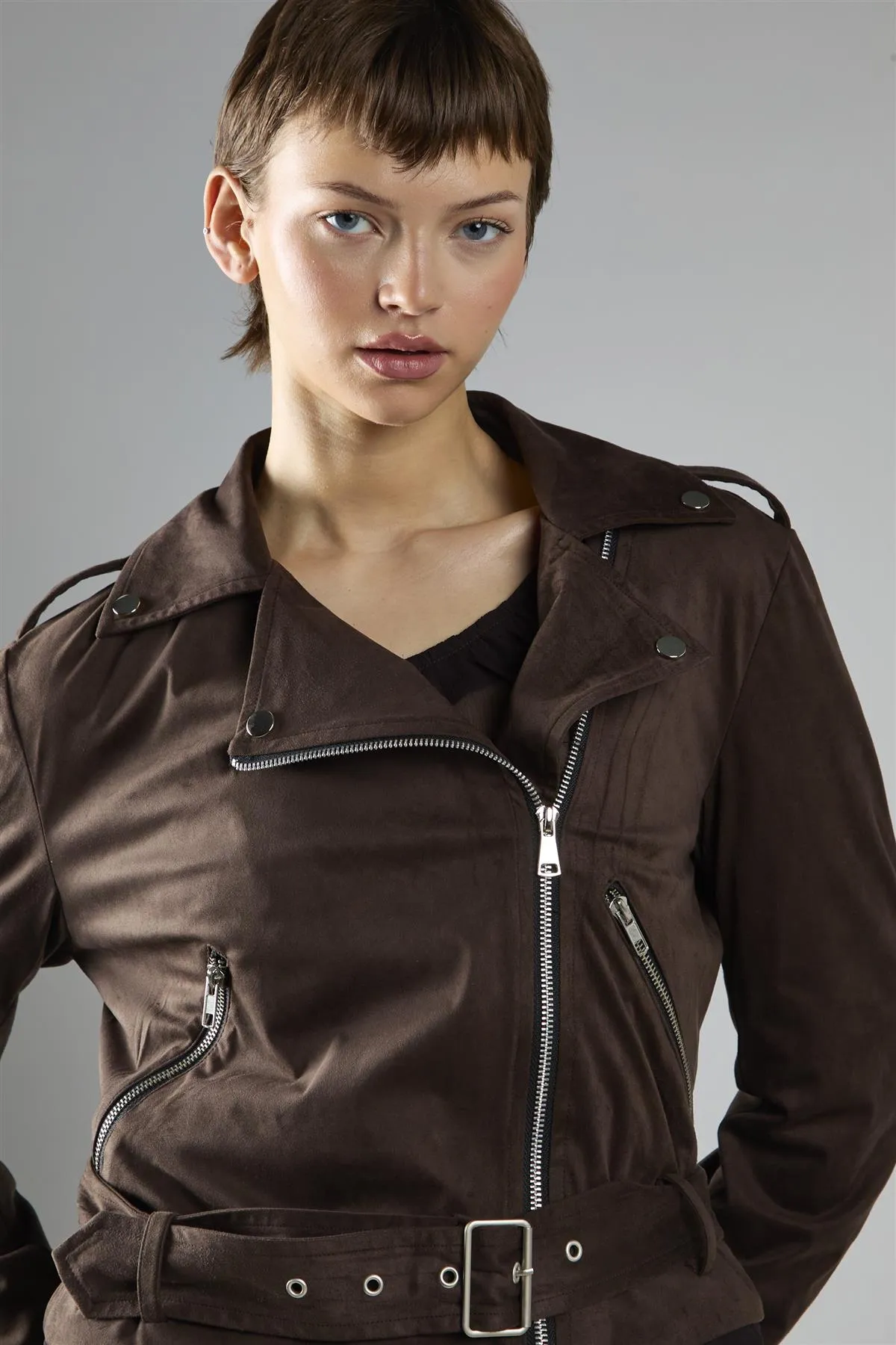 Brown Long Sleeve Biker Jacket sold by Glamorous product image thumbnail 4