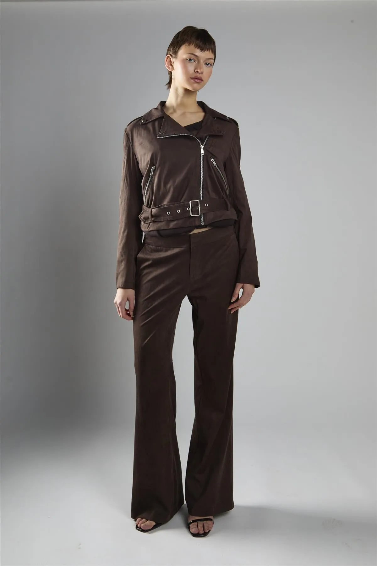 Brown Long Sleeve Biker Jacket sold by Glamorous