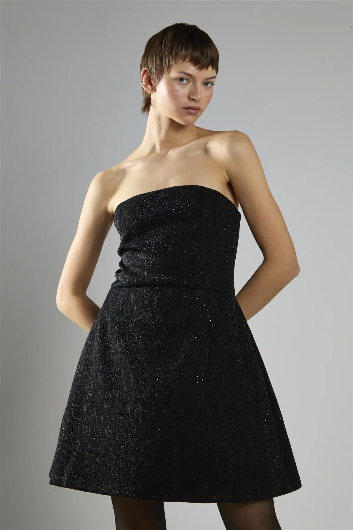 Black-Glitter A-Line Bandeau Mini-Dress sold by Glamorous product image thumbnail 3