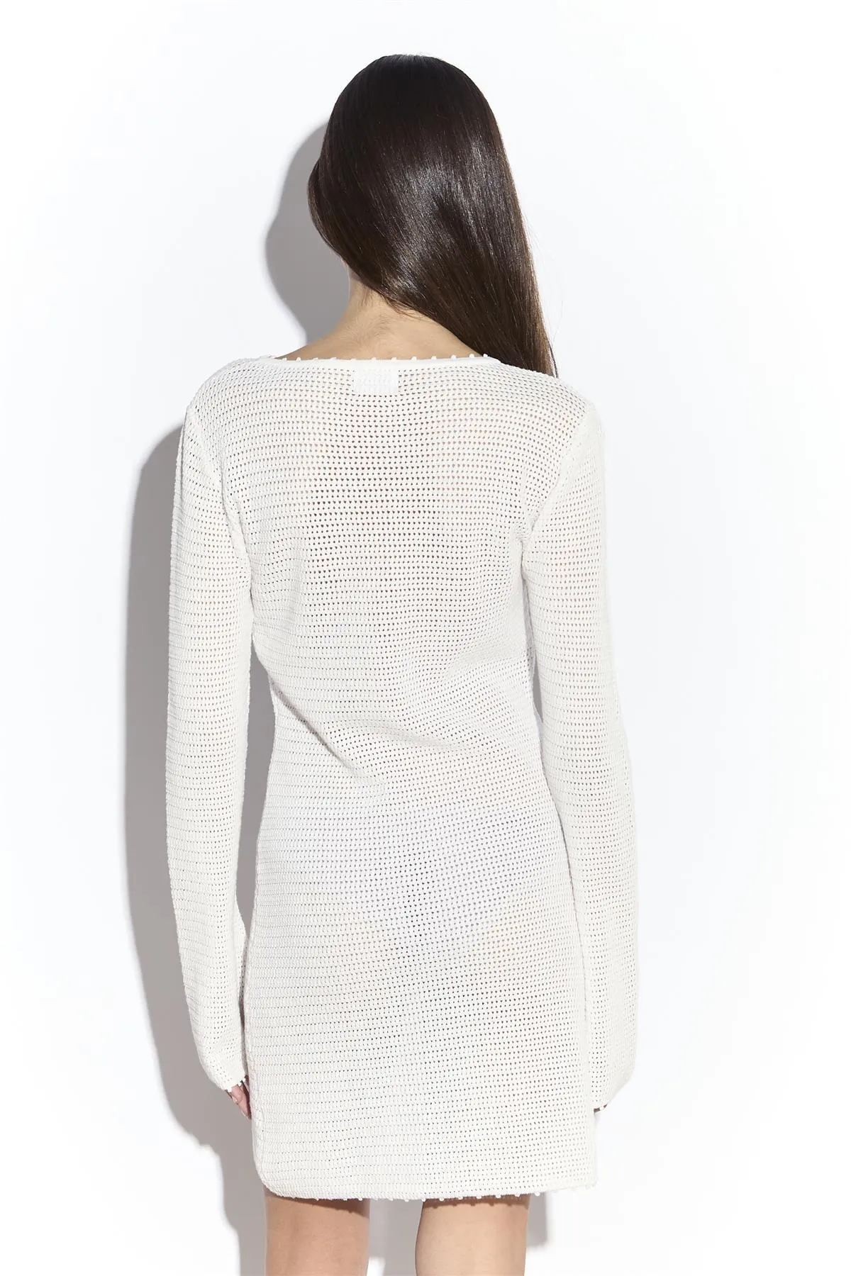 White Long Sleeve Crochet Knit Mini Dress sold by Glamorous product image thumbnail 4