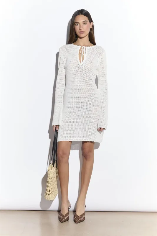White Long Sleeve Crochet Knit Mini Dress made by Glamorous