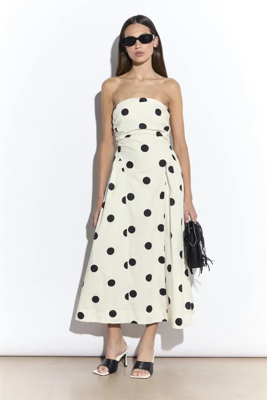 Cream Spot Bandeau Dropped Waist Midaxi Dress made by Glamorous
