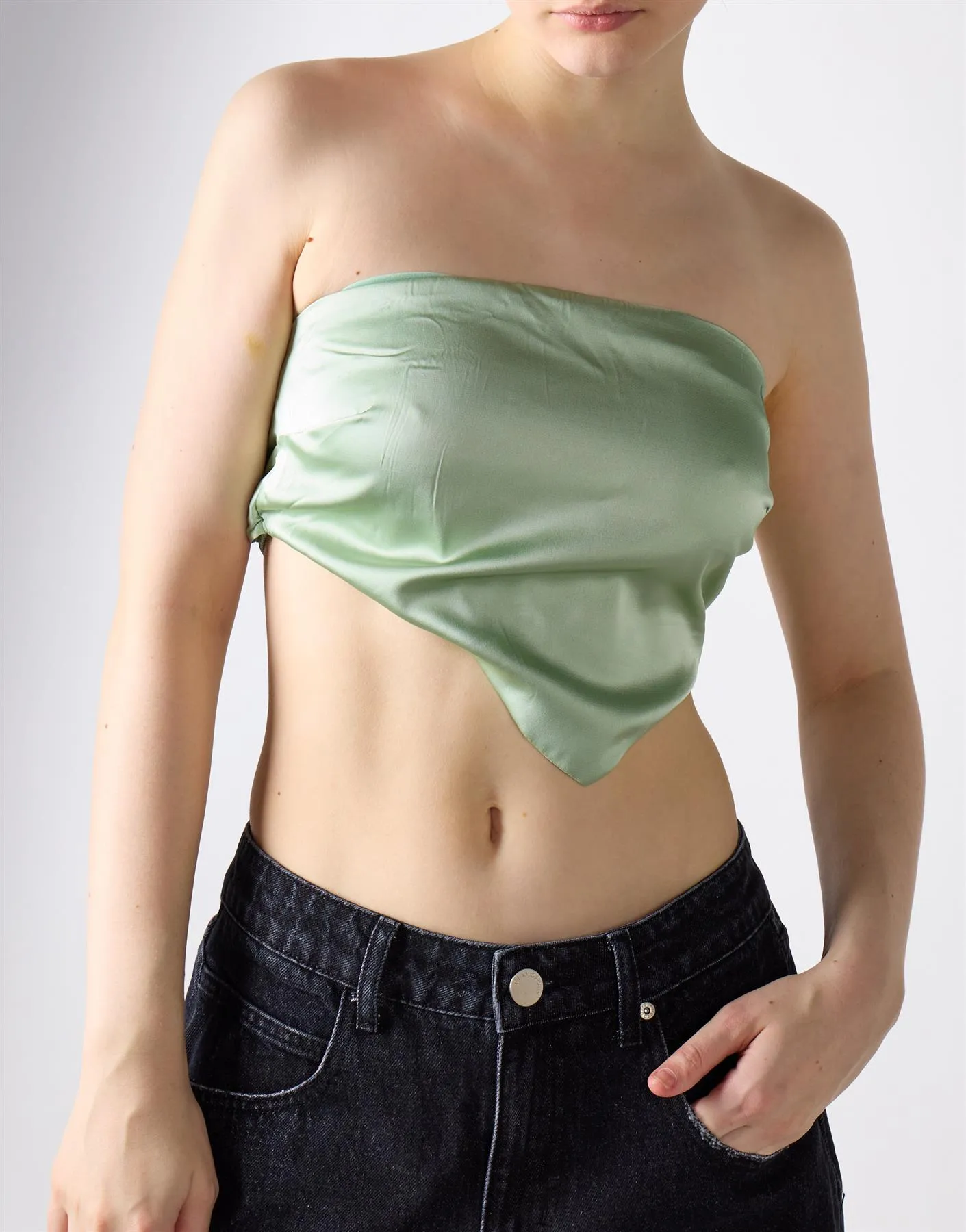 Sage Green Sateen Badana Strapless Top sold by Glamorous product image thumbnail 4