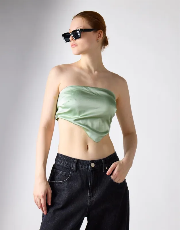 Sage Green Sateen Badana Strapless Top made by Glamorous