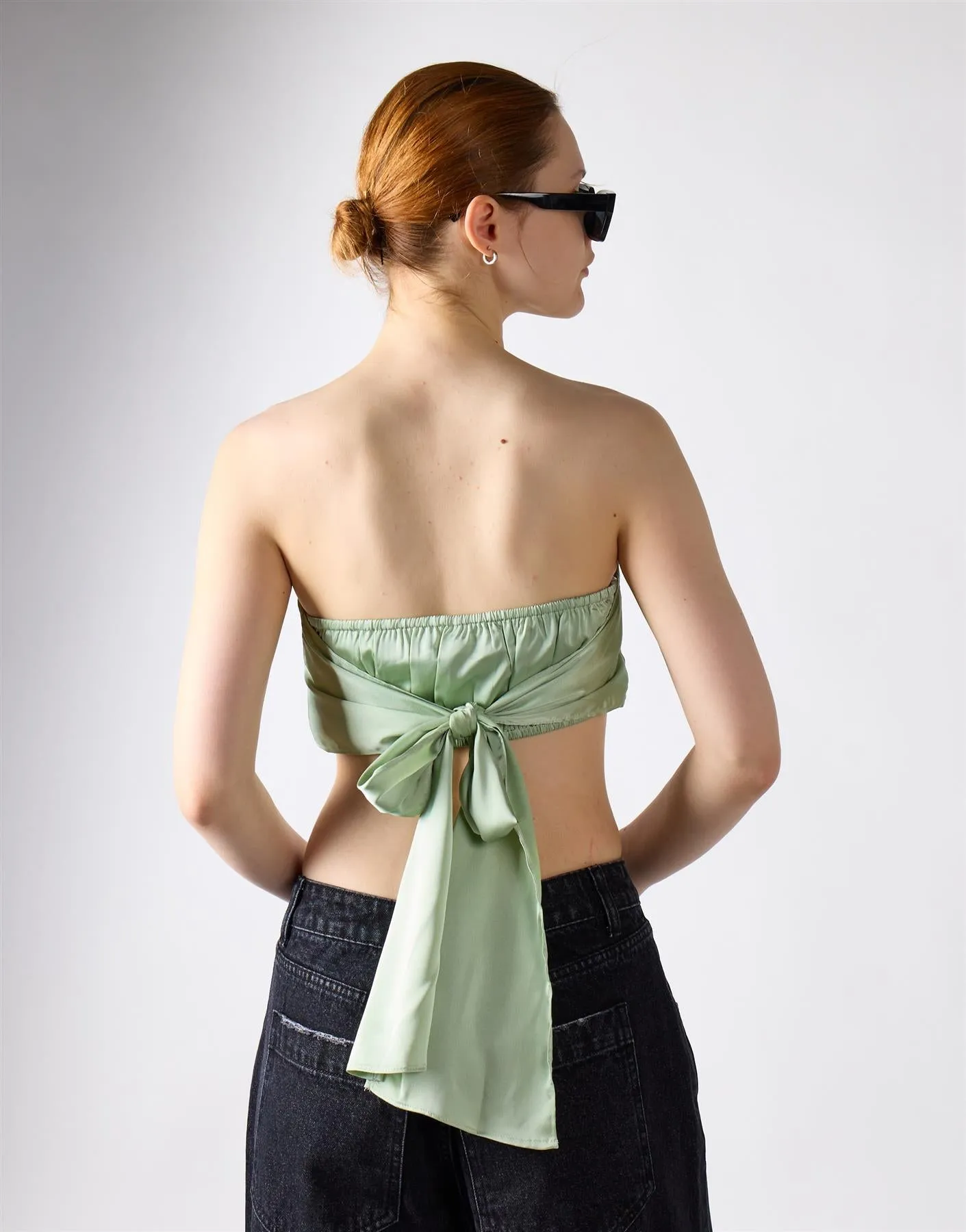 Sage Green Sateen Badana Strapless Top sold by Glamorous product image thumbnail 3