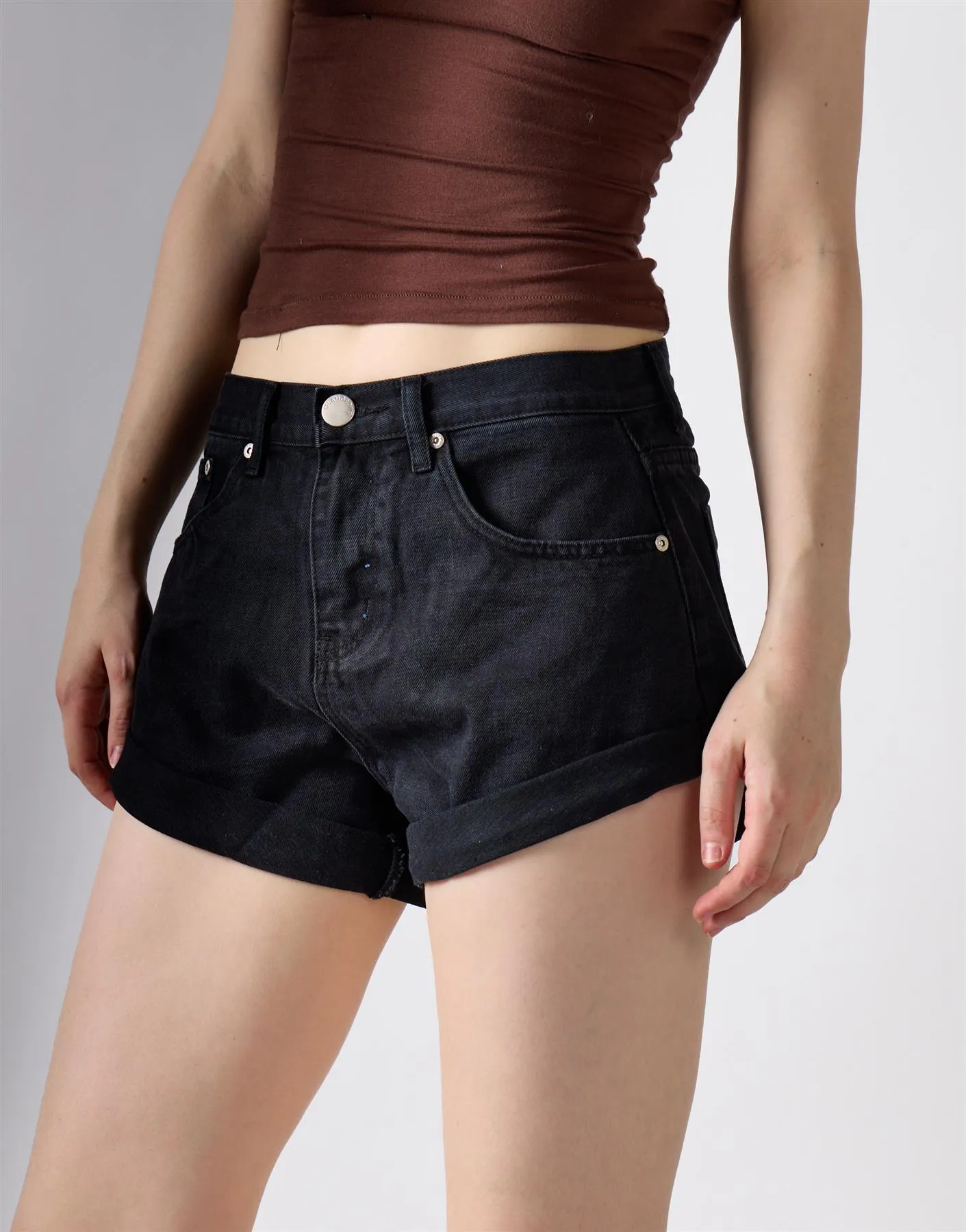 Washed Black Button Denim Shorts sold by Glamorous product image thumbnail 3
