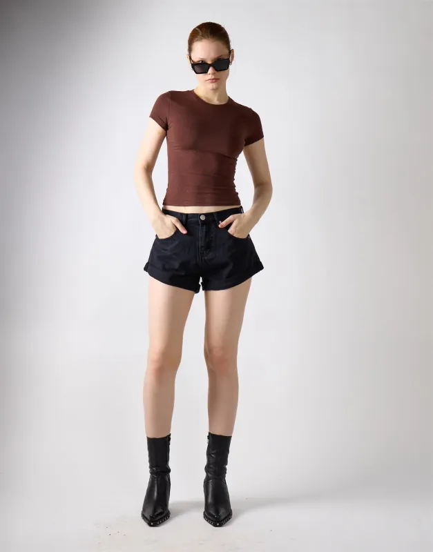 Washed Black Button Denim Shorts made by Glamorous
