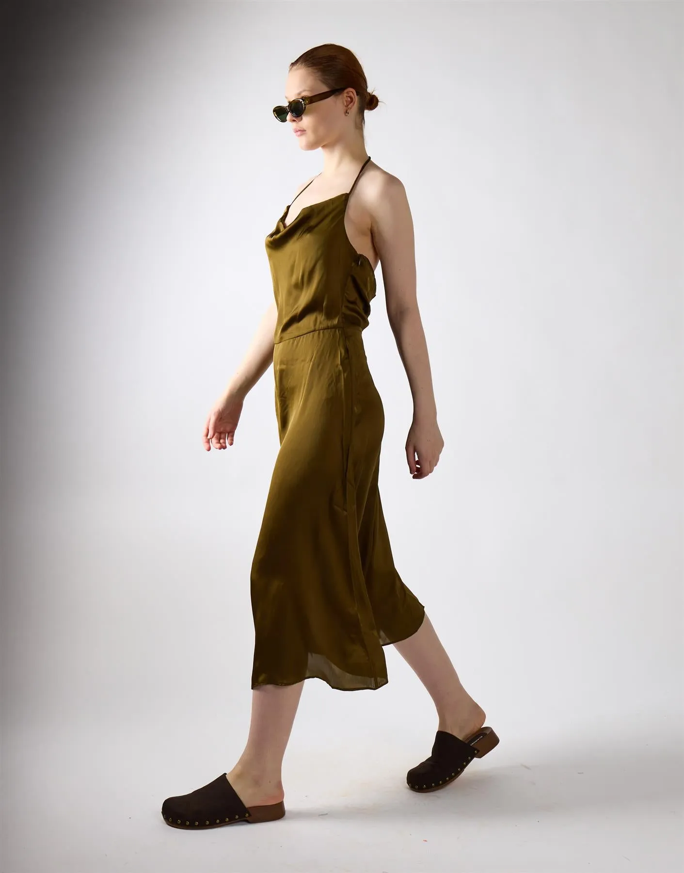 Khaki Satin Cowl Neck Midi Dress sold by Glamorous product image thumbnail 4