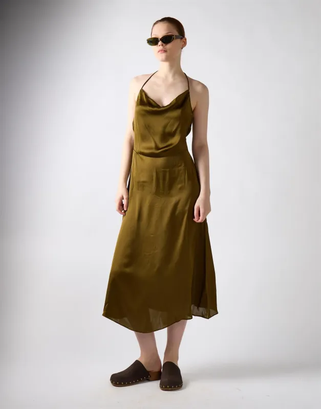 Khaki Satin Cowl Neck Midi Dress made by Glamorous