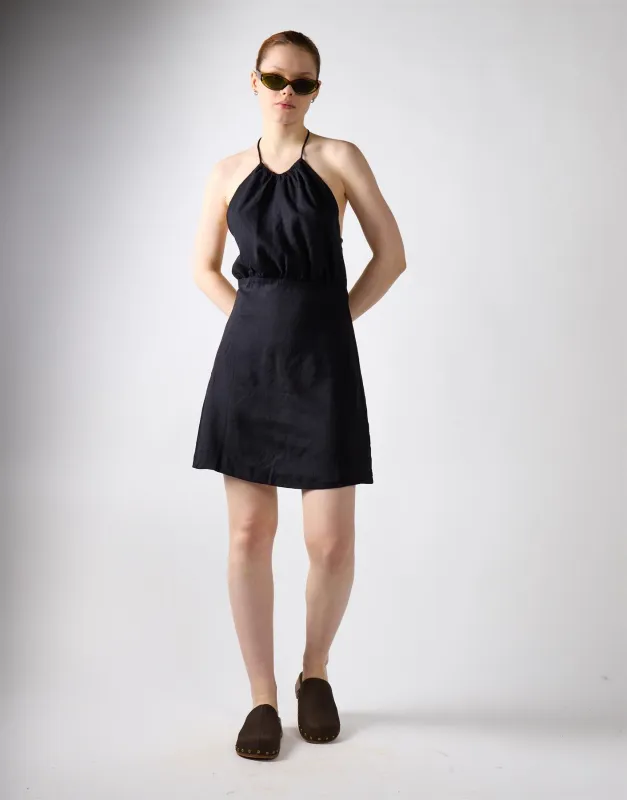 Black Linen Open Tie Back Mini Dress made by Glamorous
