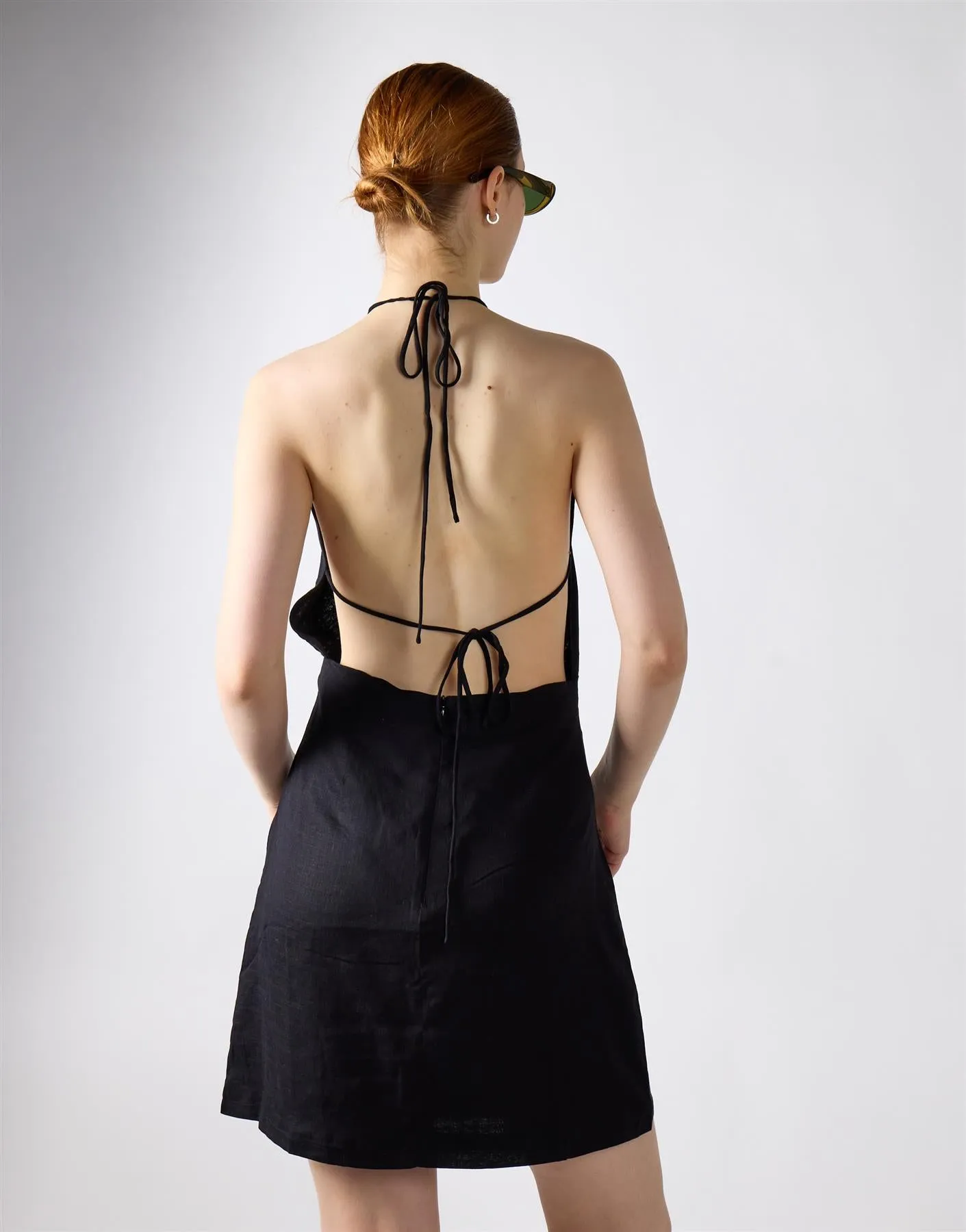 Black Linen Open Tie Back Mini Dress sold by Glamorous product image thumbnail 2