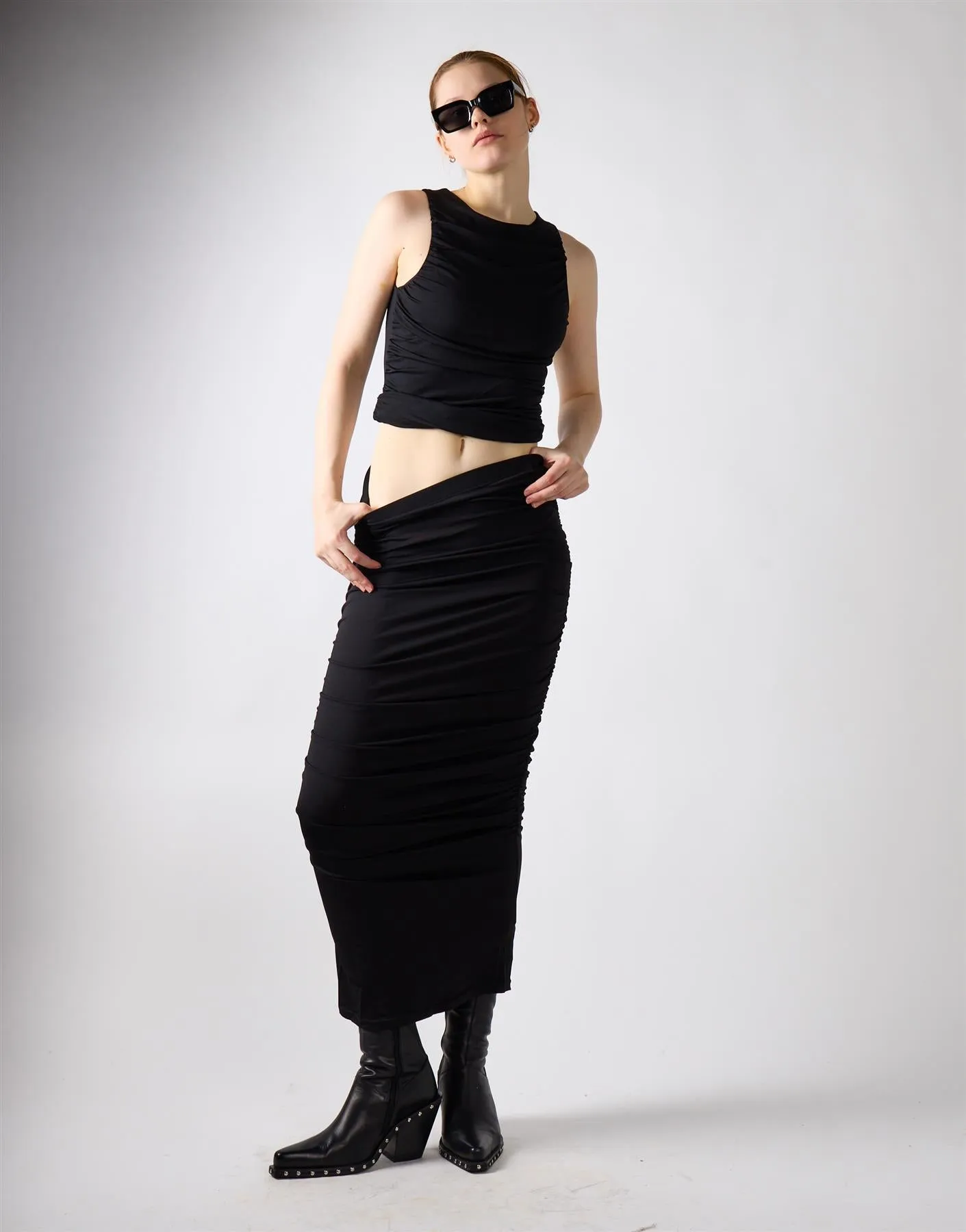 Black Bodycon Midi Skirt sold by Glamorous
