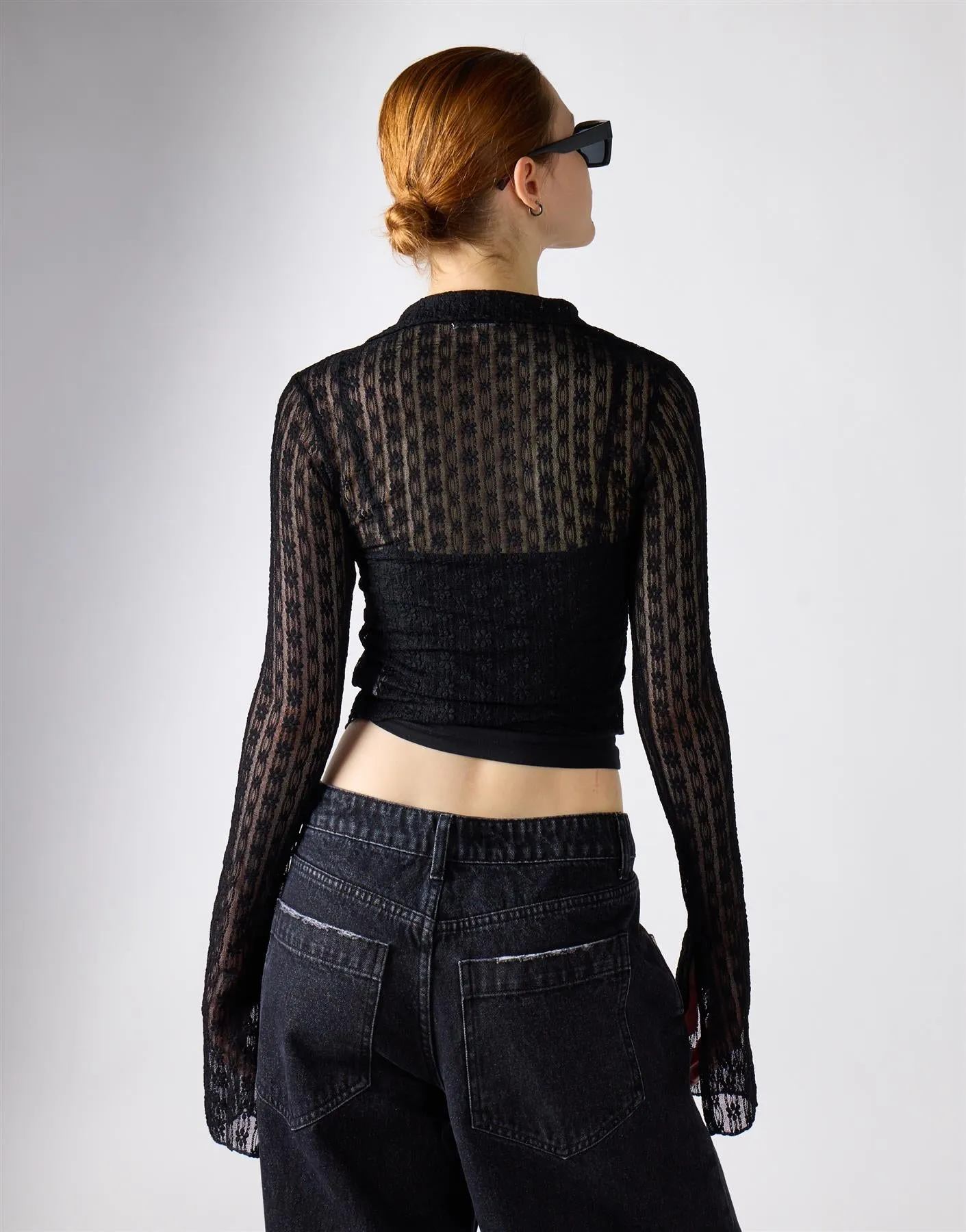 Black Lace Long Sleeve Collar Top sold by Glamorous product image thumbnail 2