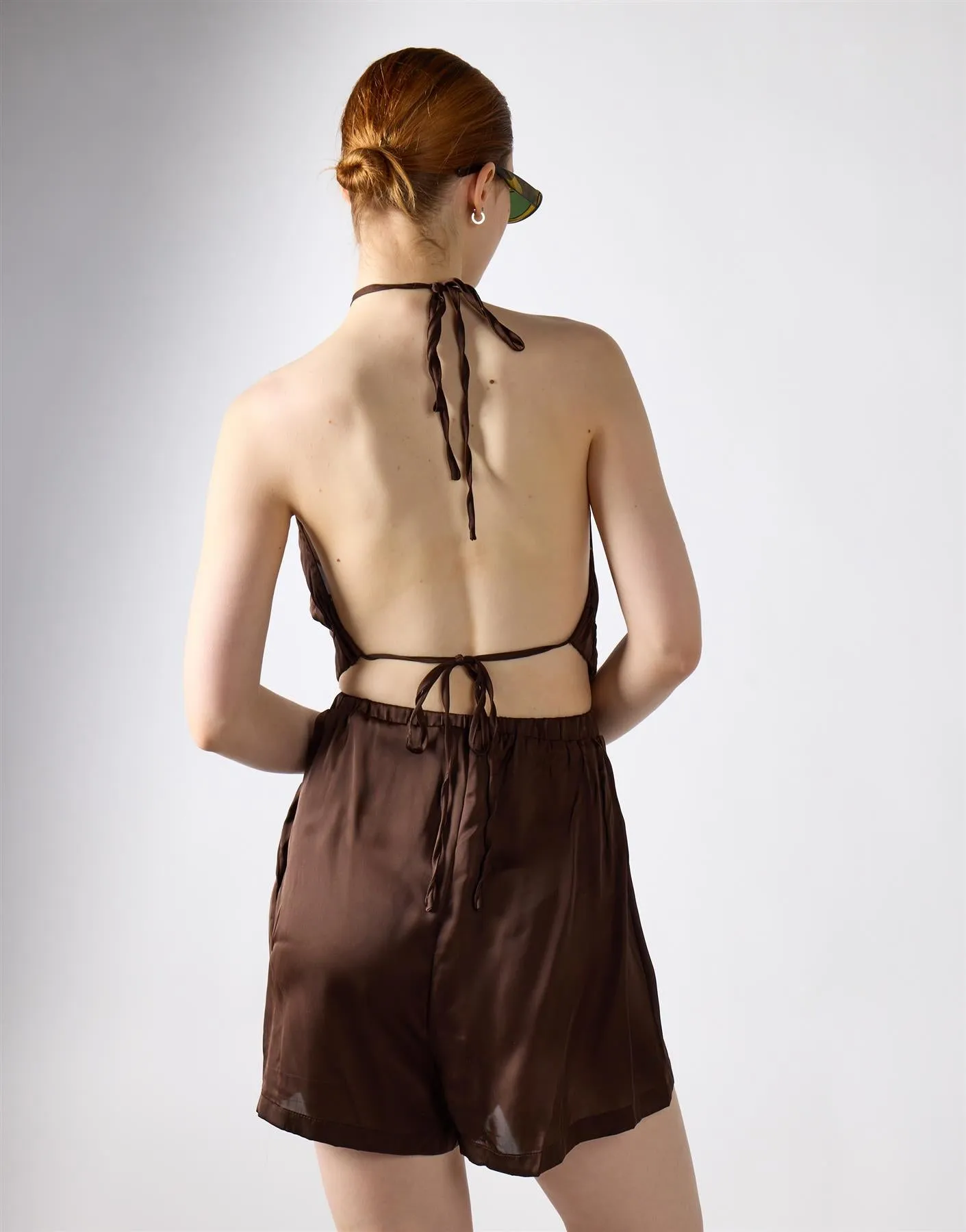 Brown Open Tie Back Halter Playsuit sold by Glamorous product image thumbnail 2
