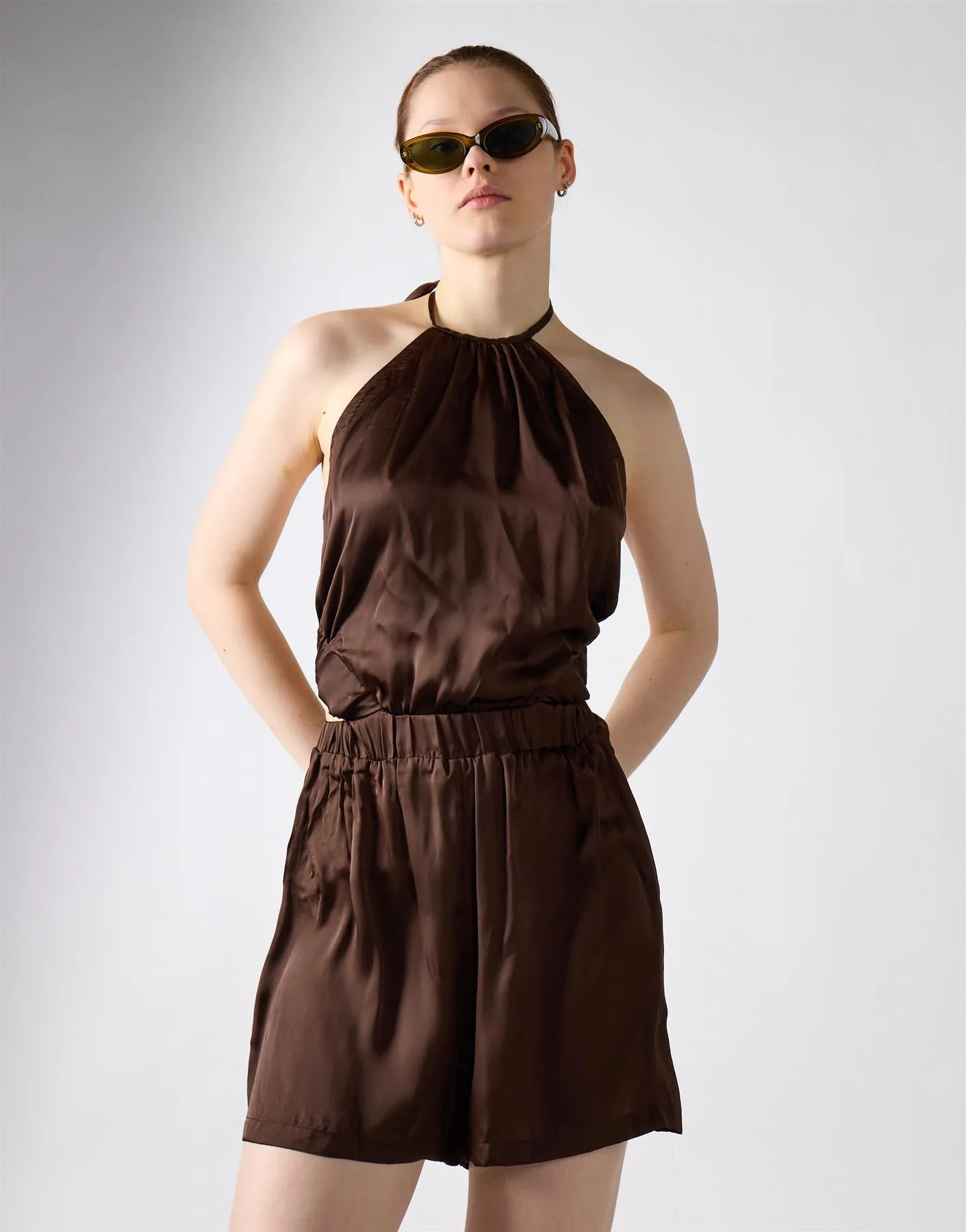 Brown Open Tie Back Halter Playsuit sold by Glamorous product image thumbnail 4
