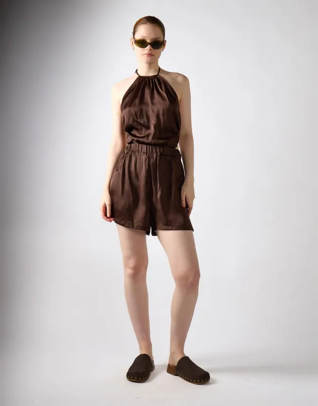 Brown Open Tie Back Halter Playsuit sold by Glamorous