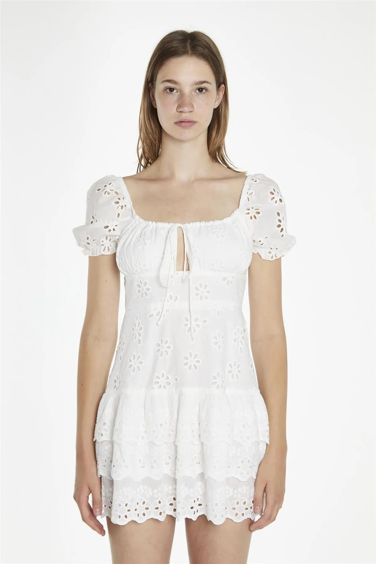 Tie Front Mini Dress - White Broderie sold by Glamorous product image thumbnail 4