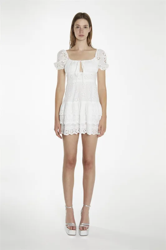 Tie Front Mini Dress - White Broderie sold by Glamorous