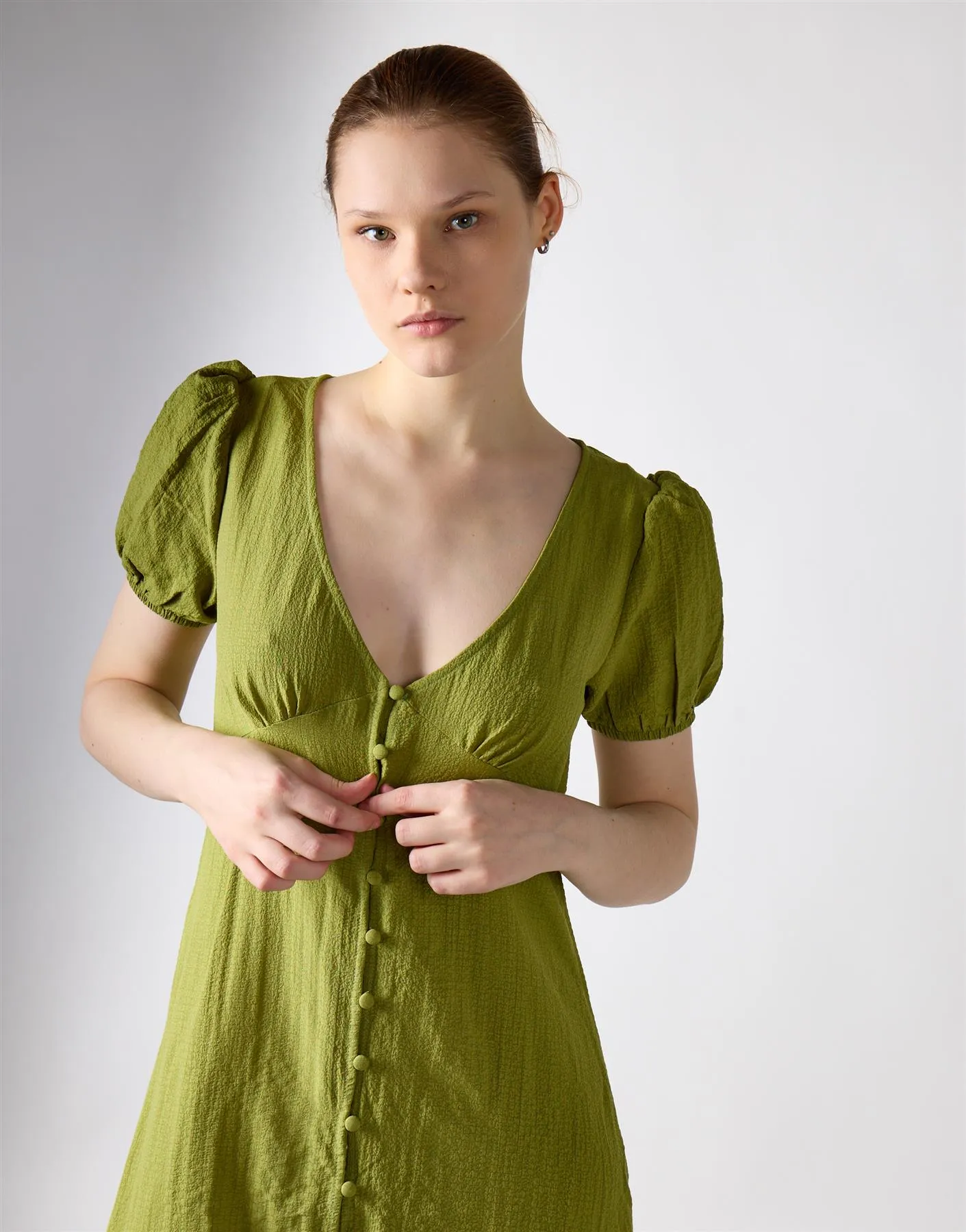 Button Front Midi Dress - Green Olive sold by Glamorous product image thumbnail 3