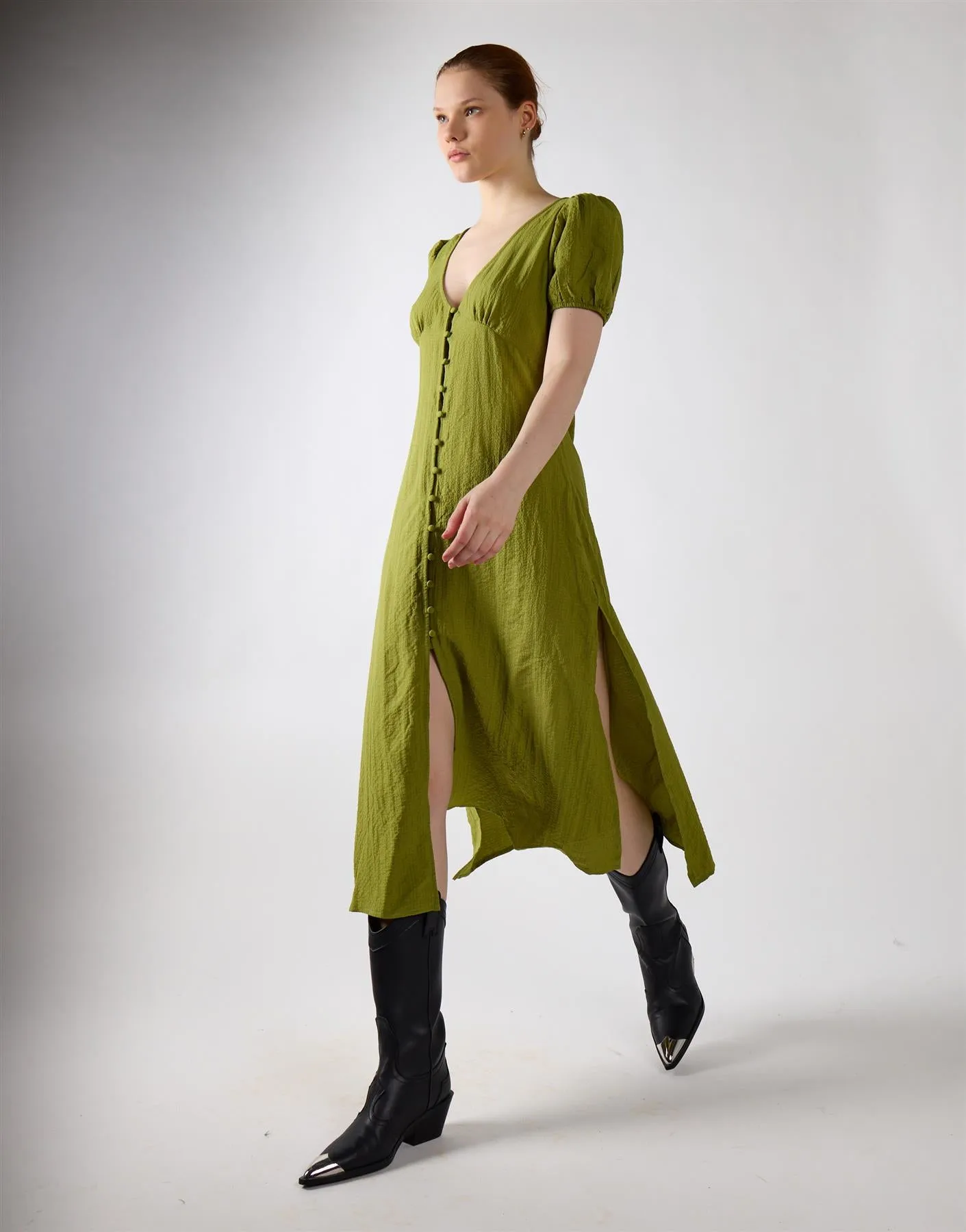 Button Front Midi Dress - Green Olive sold by Glamorous product image thumbnail 4
