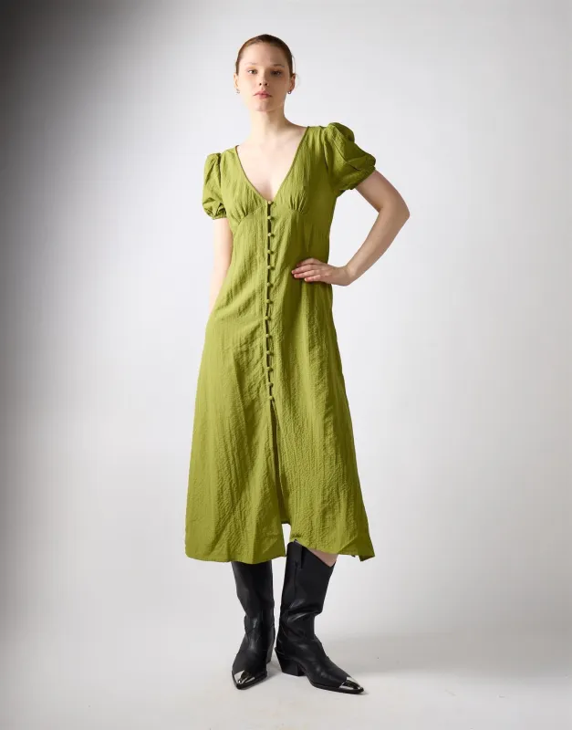 Button Front Midi Dress - Green Olive made by Glamorous