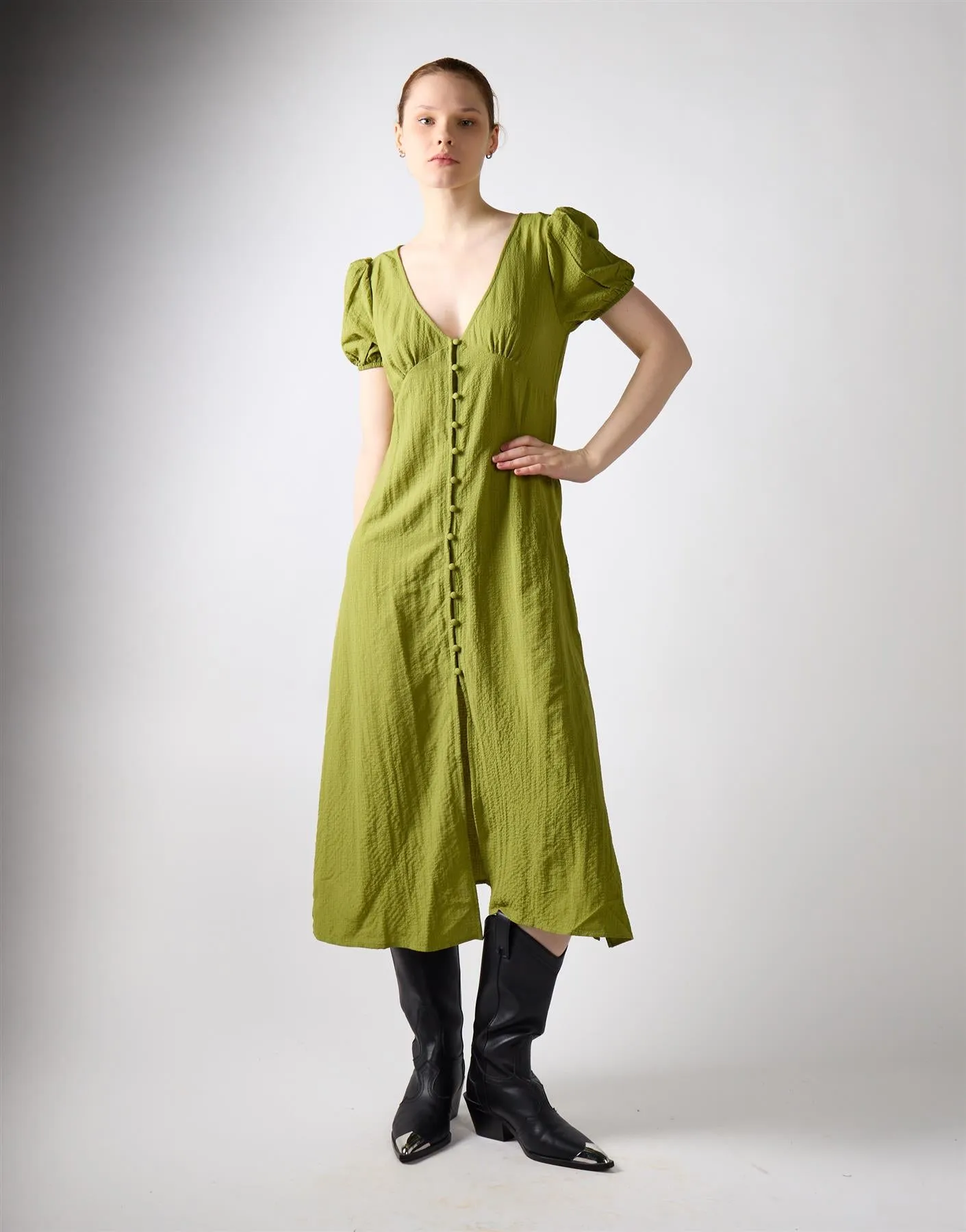 Button Front Midi Dress - Green Olive sold by Glamorous